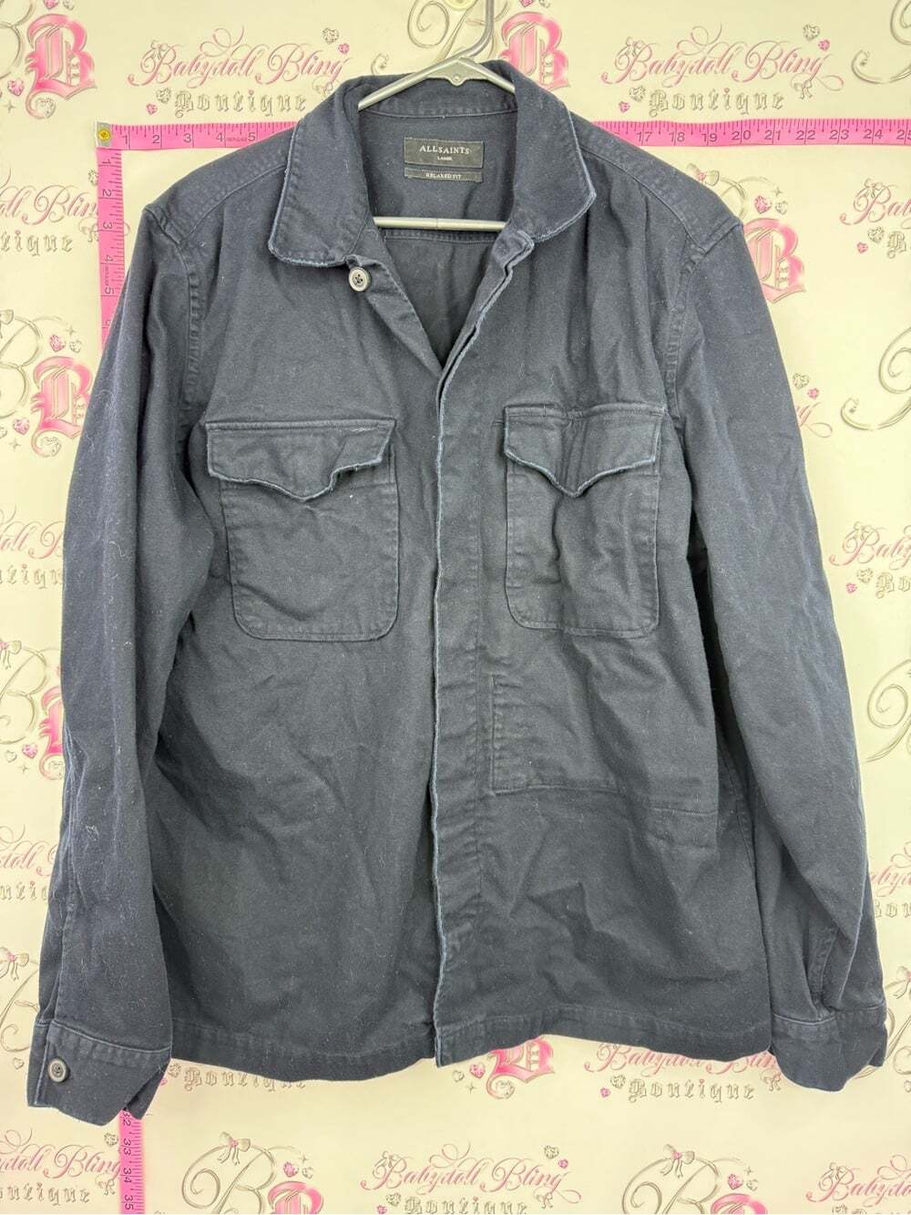 All Saints relaxed fit Men's Navy Field Jacket with Chest Pockets